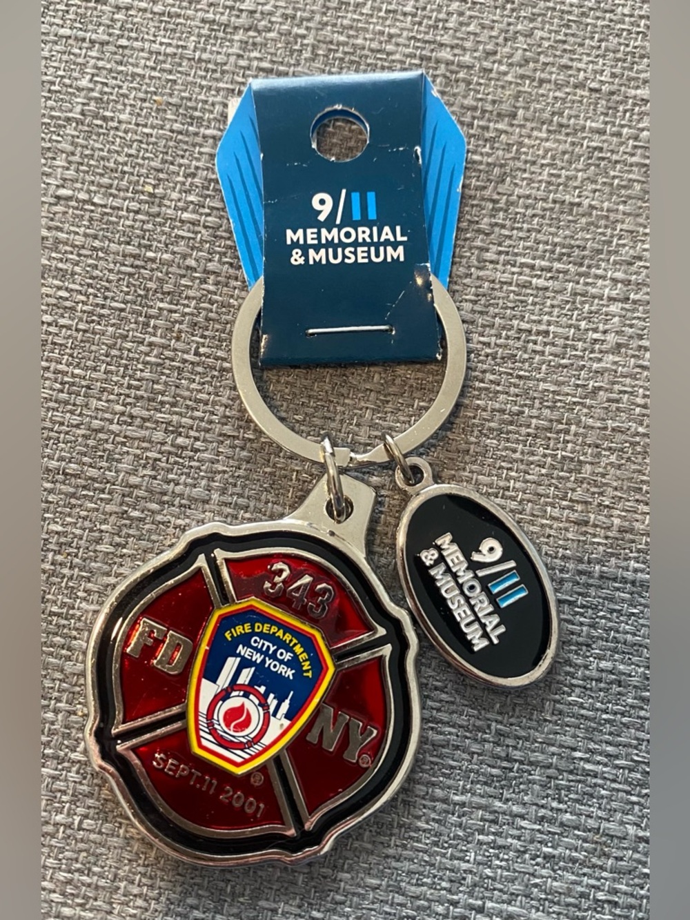 Source Unknown 9/11 Memorial & Museum FDNY Red Silver Keychain